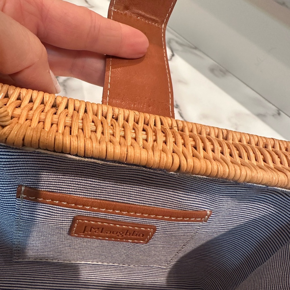 Woven Rattan Crossbody Bag with Brown Leather Trim - Picture 5 of 9
